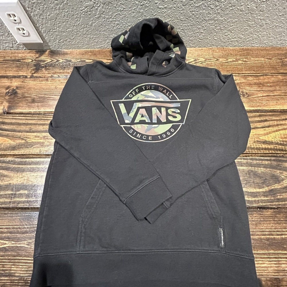 Vans Off The Wall Since 1966 Sweatshirt Hoodie Pullover Black Youth Large L